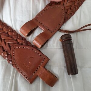 Vintage Ralph Lauren Brown Braided Leather Boho Belt With Wood Peg Closure